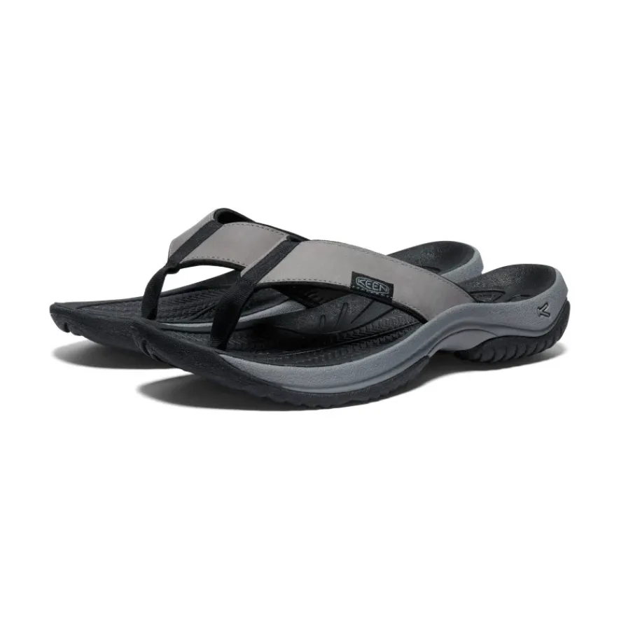 New Kona Leather Flip-Flop Pour Homme | Steel Grey/Black Homme Sandales