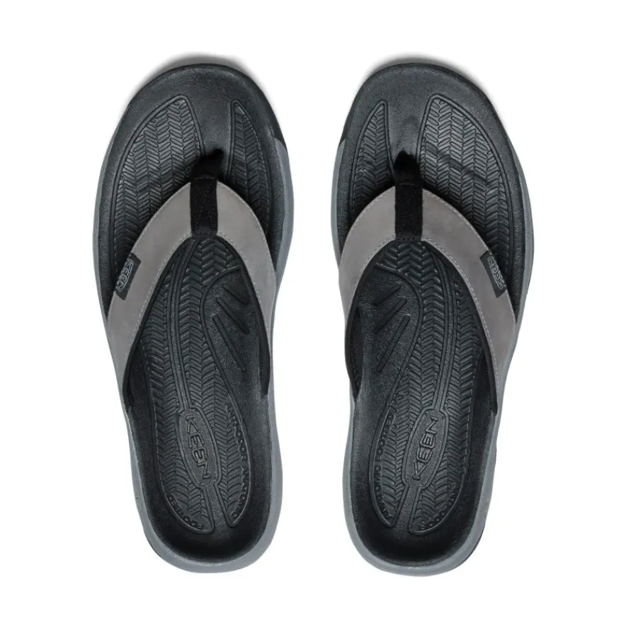 New Kona Leather Flip-Flop Pour Homme | Steel Grey/Black Homme Sandales